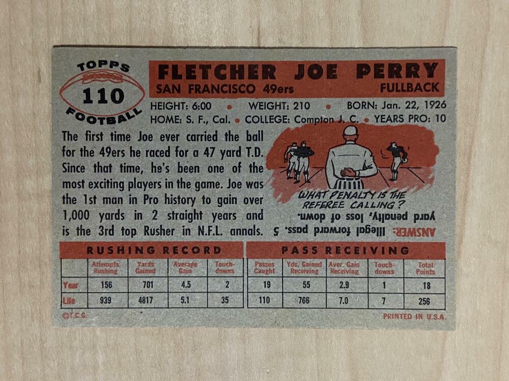 1956 TOPPS JOE PERRY #110 SAN FRANCISCO 49ERS HOF EX-MT 