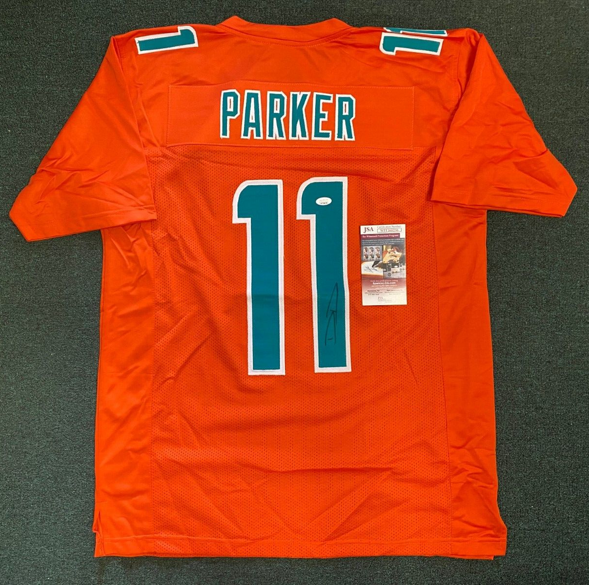 DEVANTE PARKER MIAMI DOLPHINS SIGNED AUTOGRAPH CUSTOM ORANGE JERSEY SZ XL JSA **