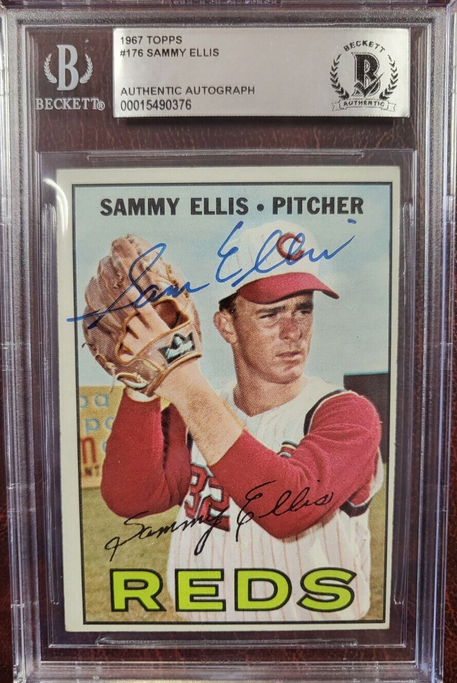 1967 TOPPS SAMMY ELLIS REDS SIGNED AUTO #176 CARD BECKETT AUTHENTIC