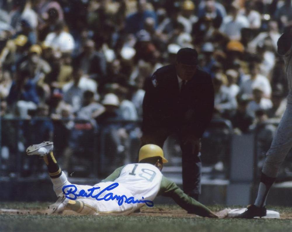 BERT CAMPANERIS OAKLAND A'S SLIDING SIGNED AUTOGRAPHED 8X10 PHOTO W/COA