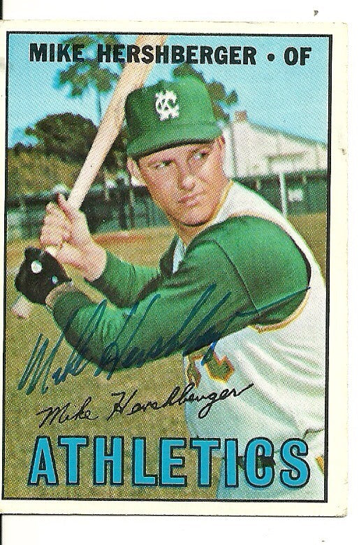 MIKE HERSHBERGER KANSAS CITY ATHLETICS SIGNED AUTO 1967 TOPPS CARD #323 W/COA