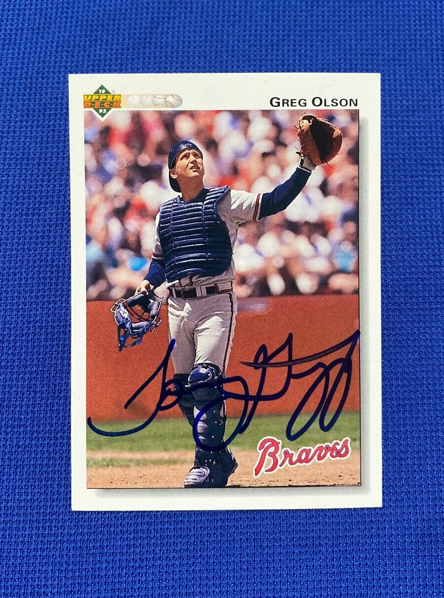 1992 UPPER DECK GREG OLSON ATLANTA BRAVES SIGNED AUTOGRAPHED CARD #189 W/COA