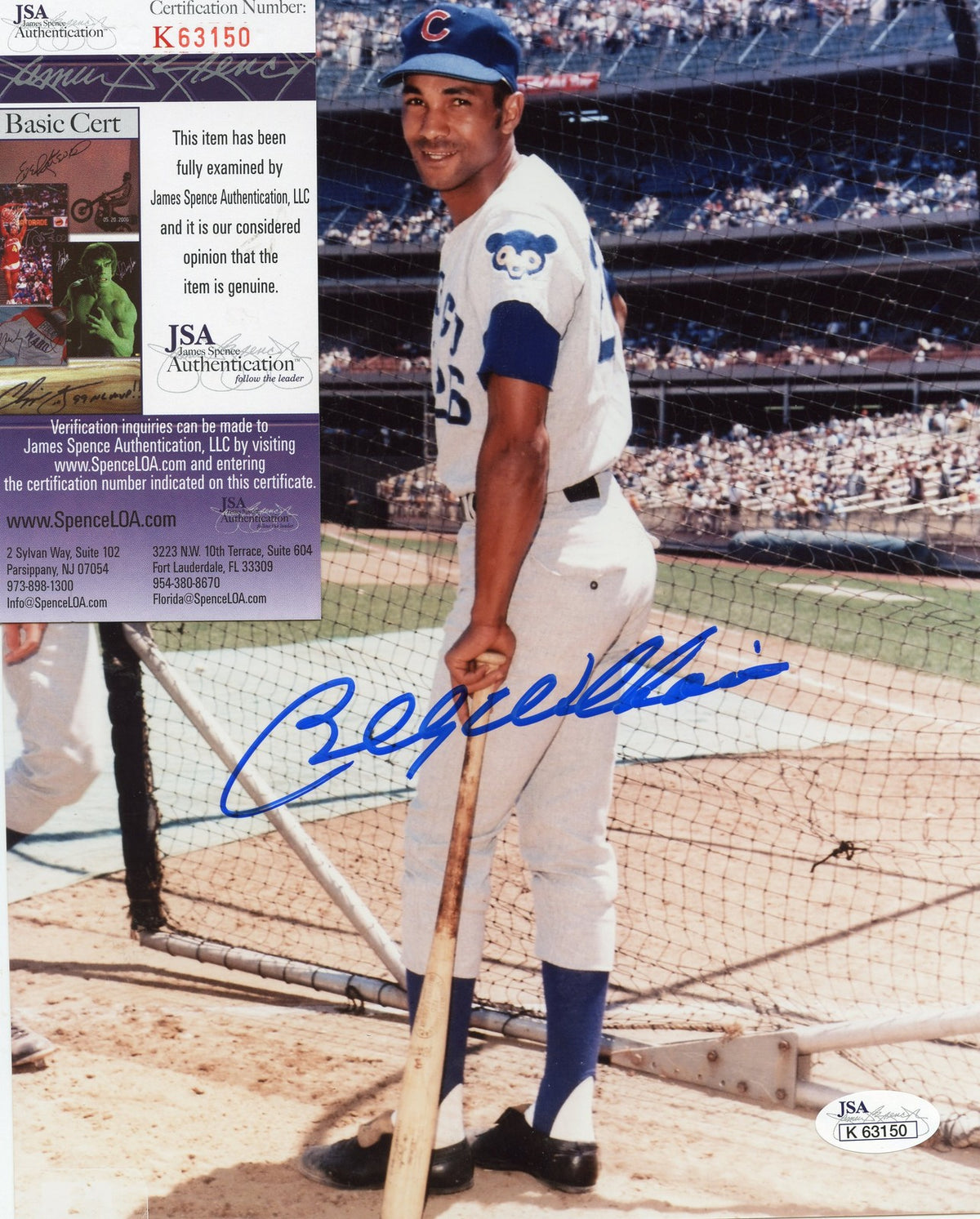 BILLY  WILLIAMS  CHICAGO  CUBS  BATTING  CAGE  SIGNED AUTOGRAPHED   JSA K 63150