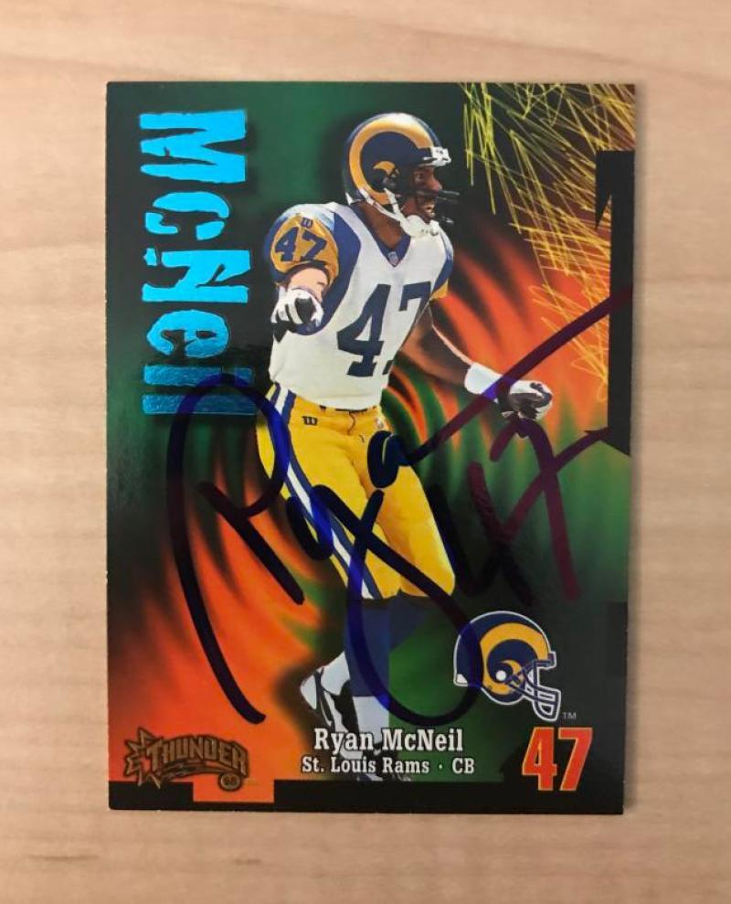 RYAN MCNEIL ST. LOUIS RAMS SIGNED AUTOGRAPHED 1998 SKYBOX THUNDER CARD #39 W/COA