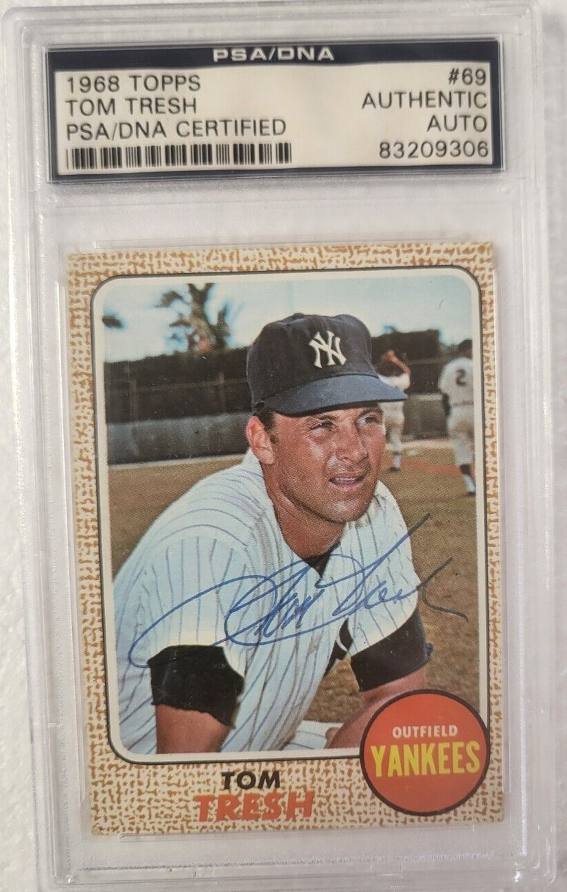 1968 TOPPS TOM TRESH NEW YORK YANKEES SIGNED AUTOGRAPHED #69 CARD PSA