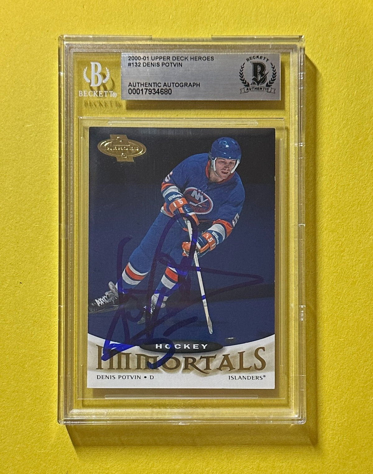 2000-01 UD HEROES DENIS POTVIN BECKETT AUTHENTIC SIGNED AUTO CARD #132 ISLANDERS
