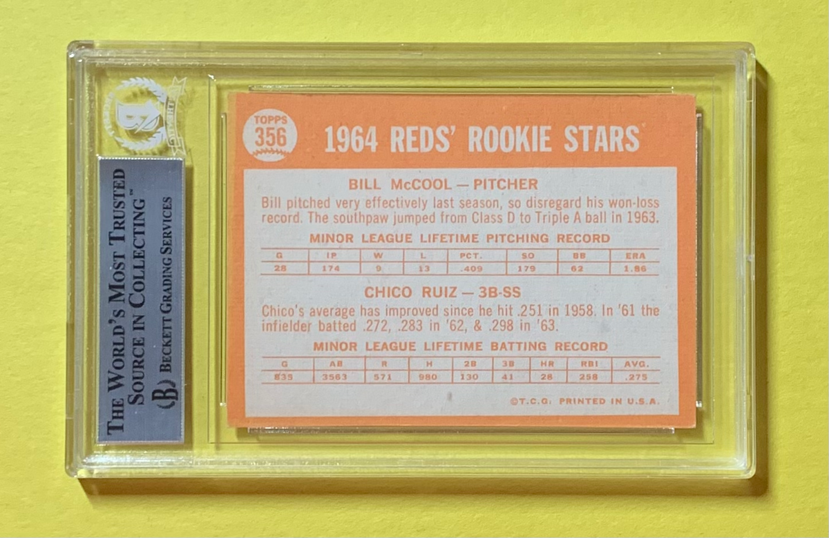 1964 TOPPS BILL MCCOOL ROOKIE #356 AUTHENTIC AUTO BECKETT CERTIFIED REDS