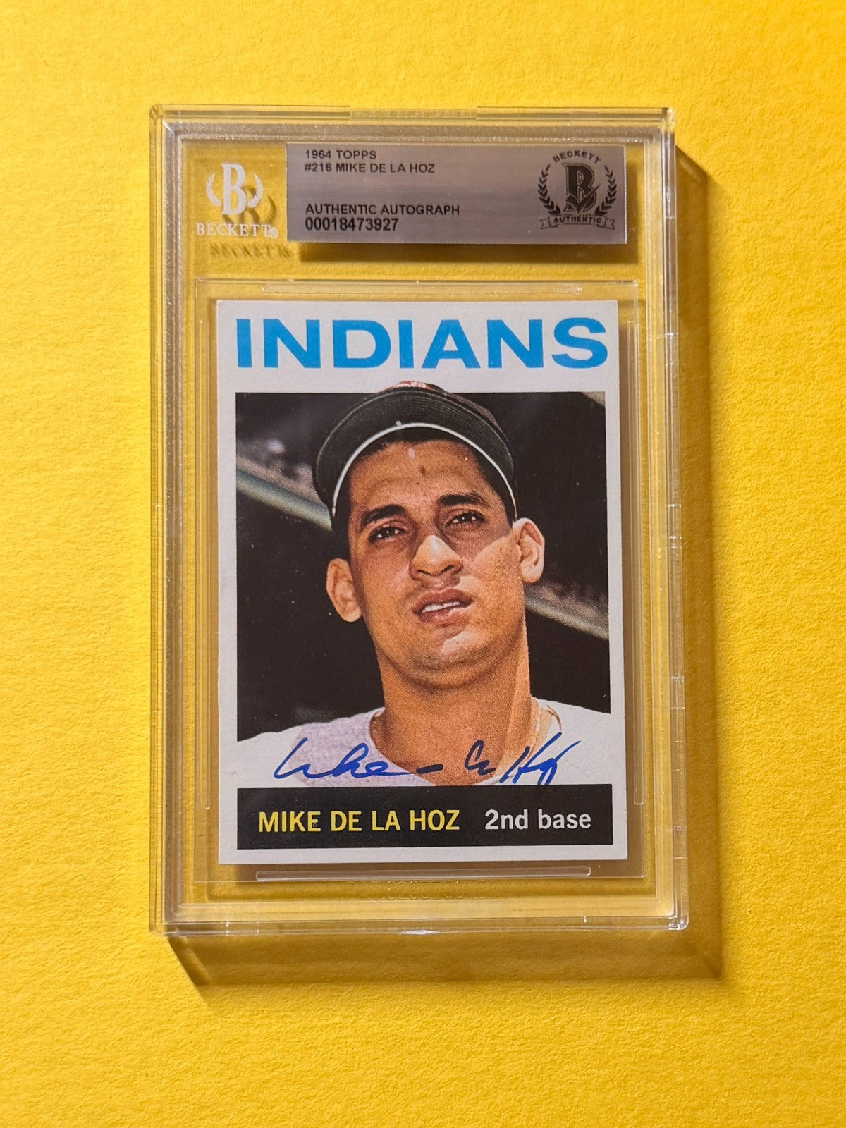 1964 TOPPS MIKE DE LA HOZ #216 SIGNED AUTO CARD BECKETT AUTHENTIC CLEVELAND