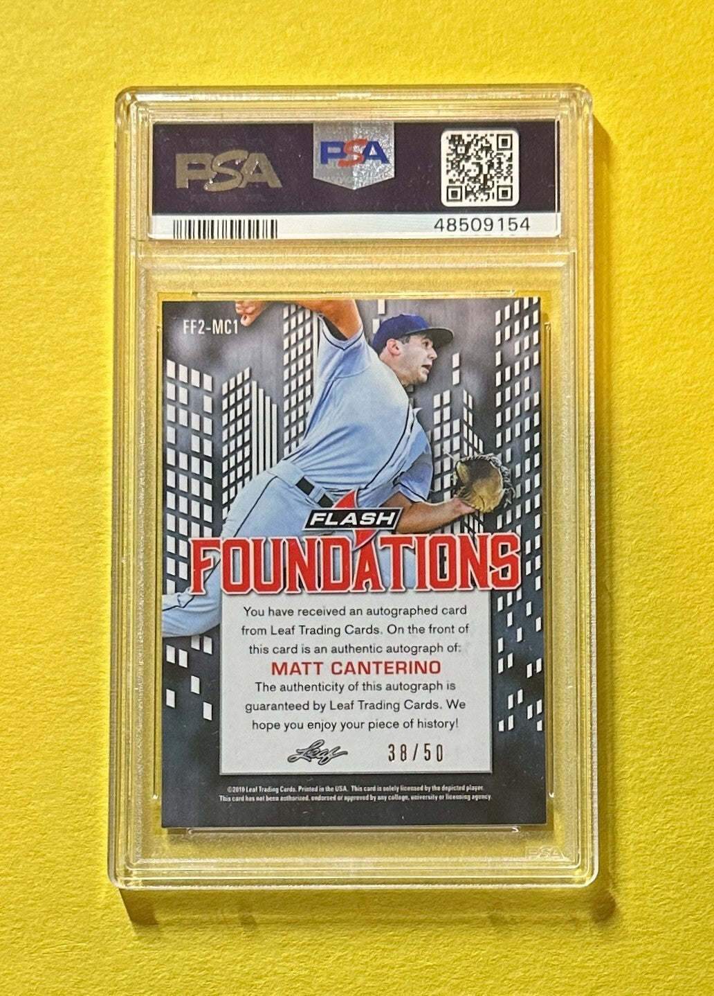 2019 LEAF FLASH MATT CANTERINO BLUE FOUNDATIONS AUTO /50 #MC1 PSA GEM MT 10