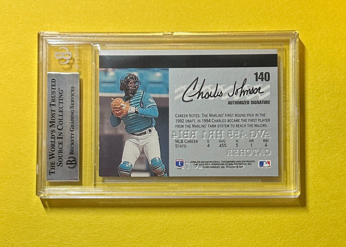 1995 STUDIO CHARLES JOHNSON #140 BECKETT AUTHENTIC SIGNED AUTOGRAPH CARD MARLINS