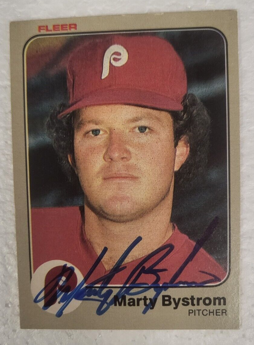 1983 FLEER MARTY BYSTROM PHILADELPHIA PHILLIES SIGNED AUTO CARD #154 W/COA