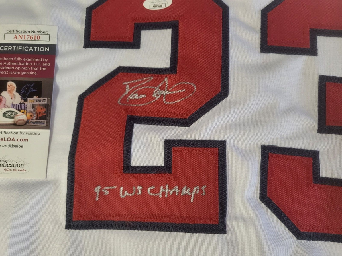 DAVID JUSTICE #23 ATLANTA BRAVES 95 WSC SIGNED CUSTOM JERSEY SZ XL JSA COA **