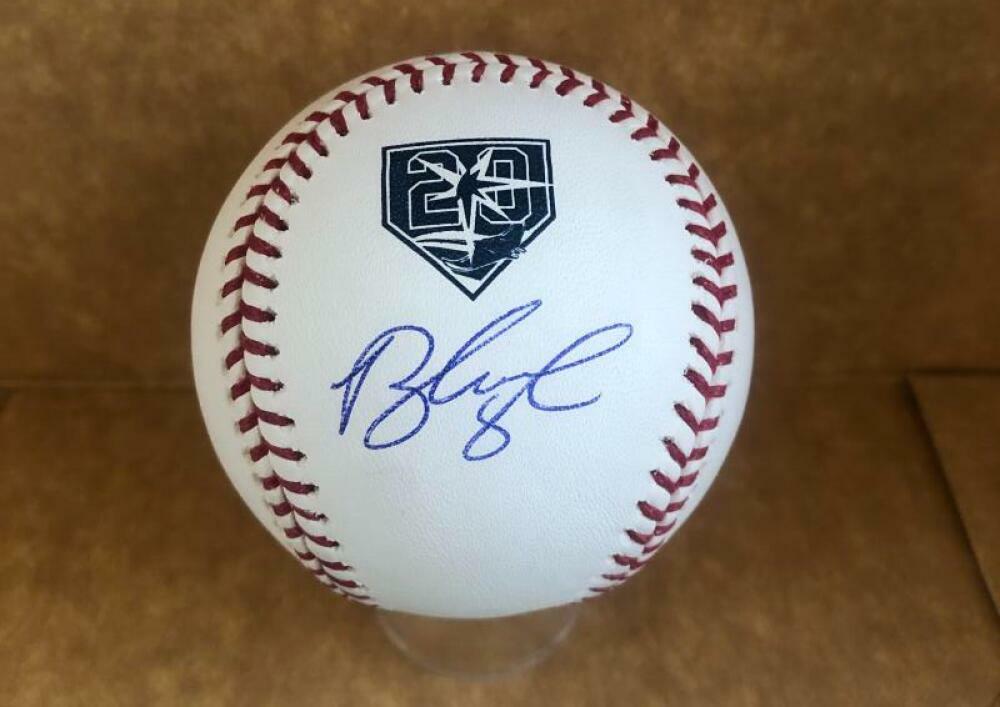 BRANDON LOWE RAYS SIGNED AUTO 20TH ANNIVERSARY RAYS BASEBALL BECKETT X19457