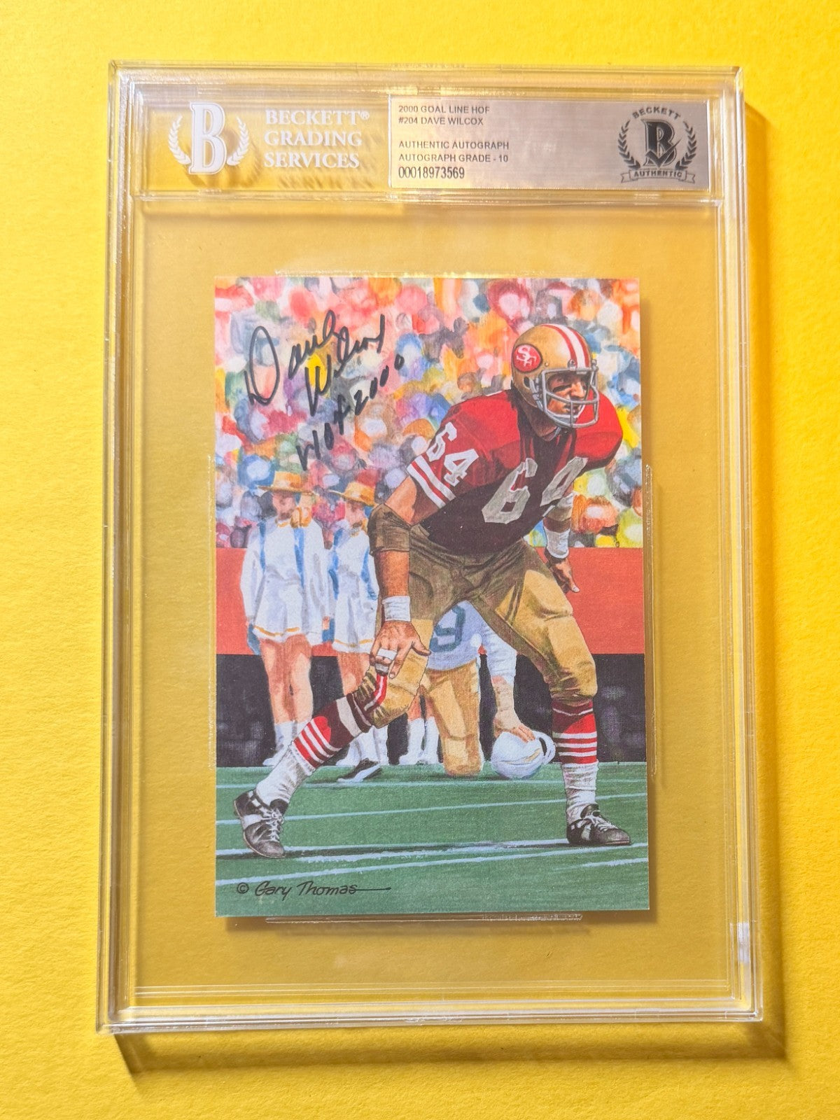 2000 GOAL LINE HOF DAVE WILCOX #204 SIGNED ART BECKETT AUTHENTIC 10 "HOF 00"