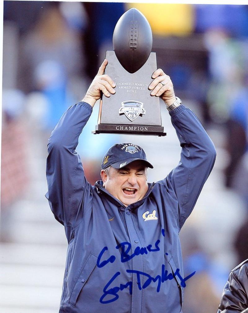 SONNY DYKES CAL GO BEARS W/ TROPHY SIGNED AUTOGRAPHED 8X10 PHOTO W/COA 