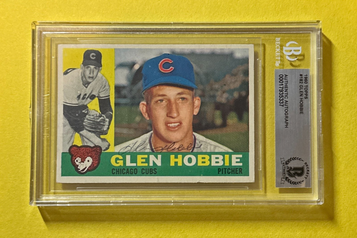 1960 TOPPS GLEN HOBBIE #182 BECKETT AUTHENTIC SIGNED AUTOGRAPHED CARD CUBS