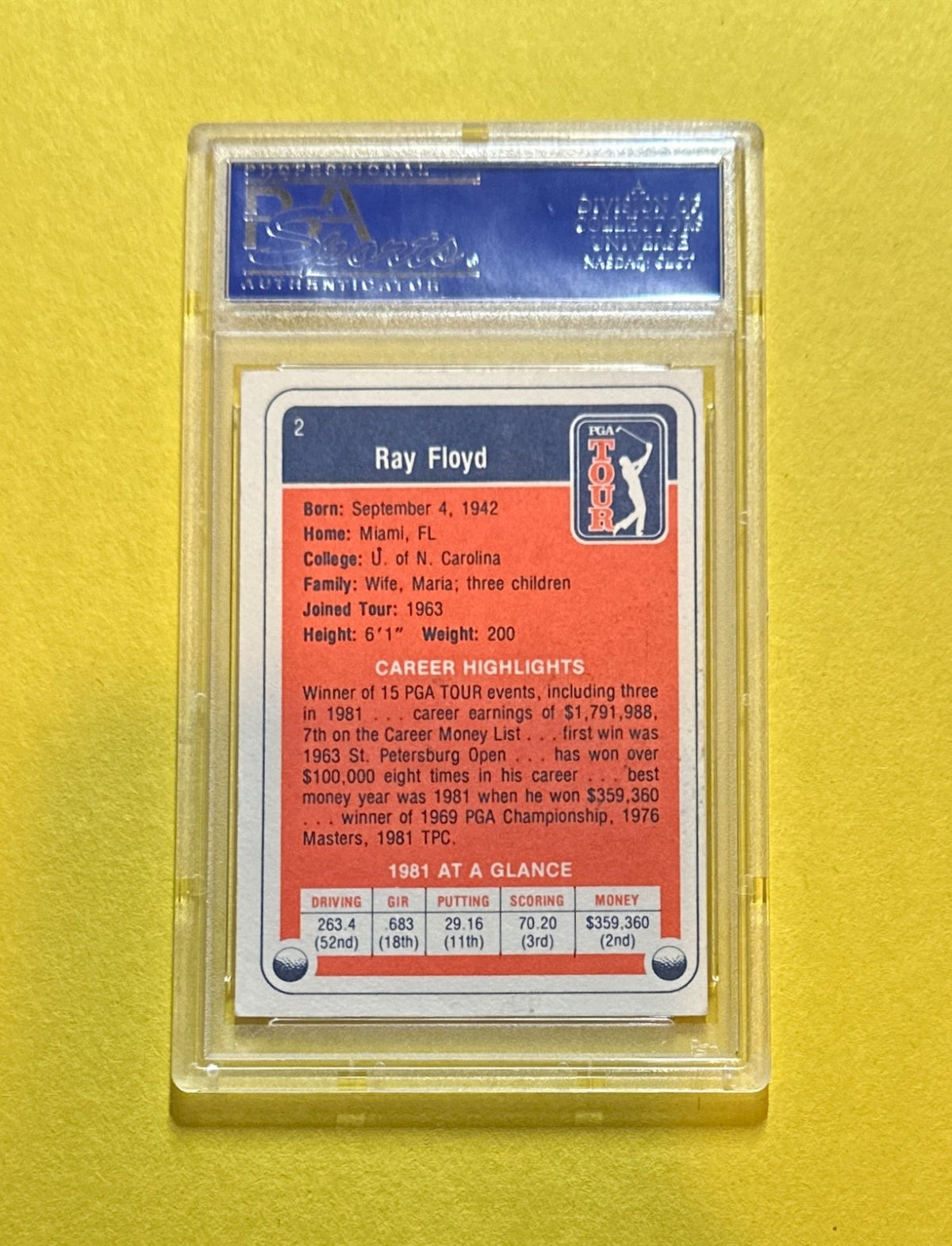 1982 DONRUSS GOLF RAY FLOYD PSA/DNA AUTHENTIC SIGNED AUTO CARD #2