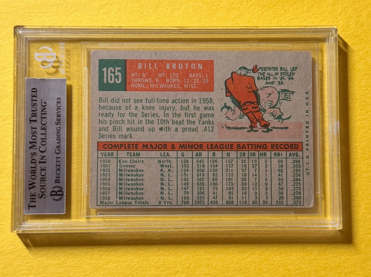 1959 TOPPS BILL BRUTON #165 SIGNED AUTO CARD BECKETT AUTHENTIC BRAVES