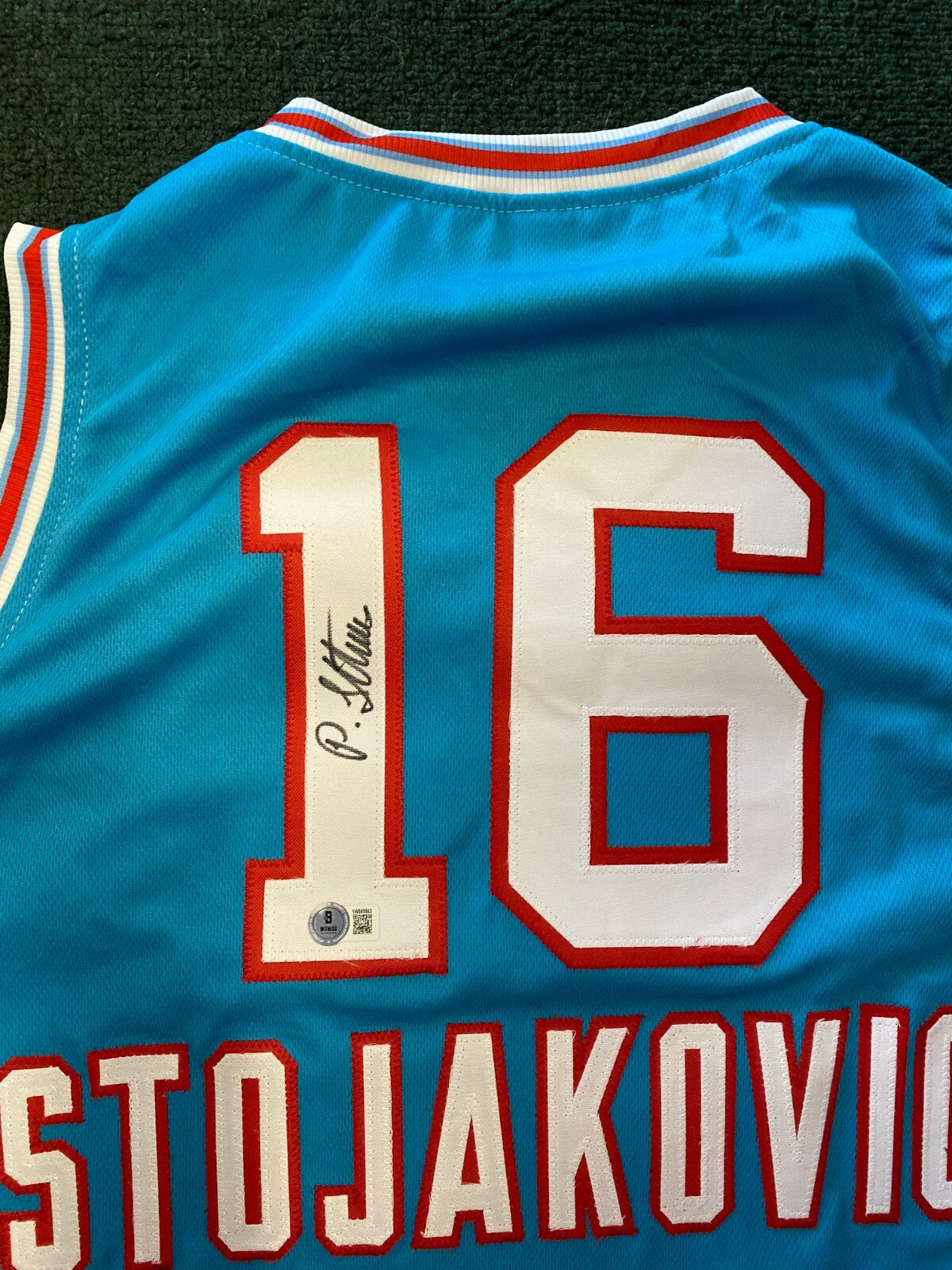 PEJA STOJAKOVIC SACRAMENTO KINGS SIGNED AUTO BLUE CUSTOM JERSEY SZ XL BECKETT