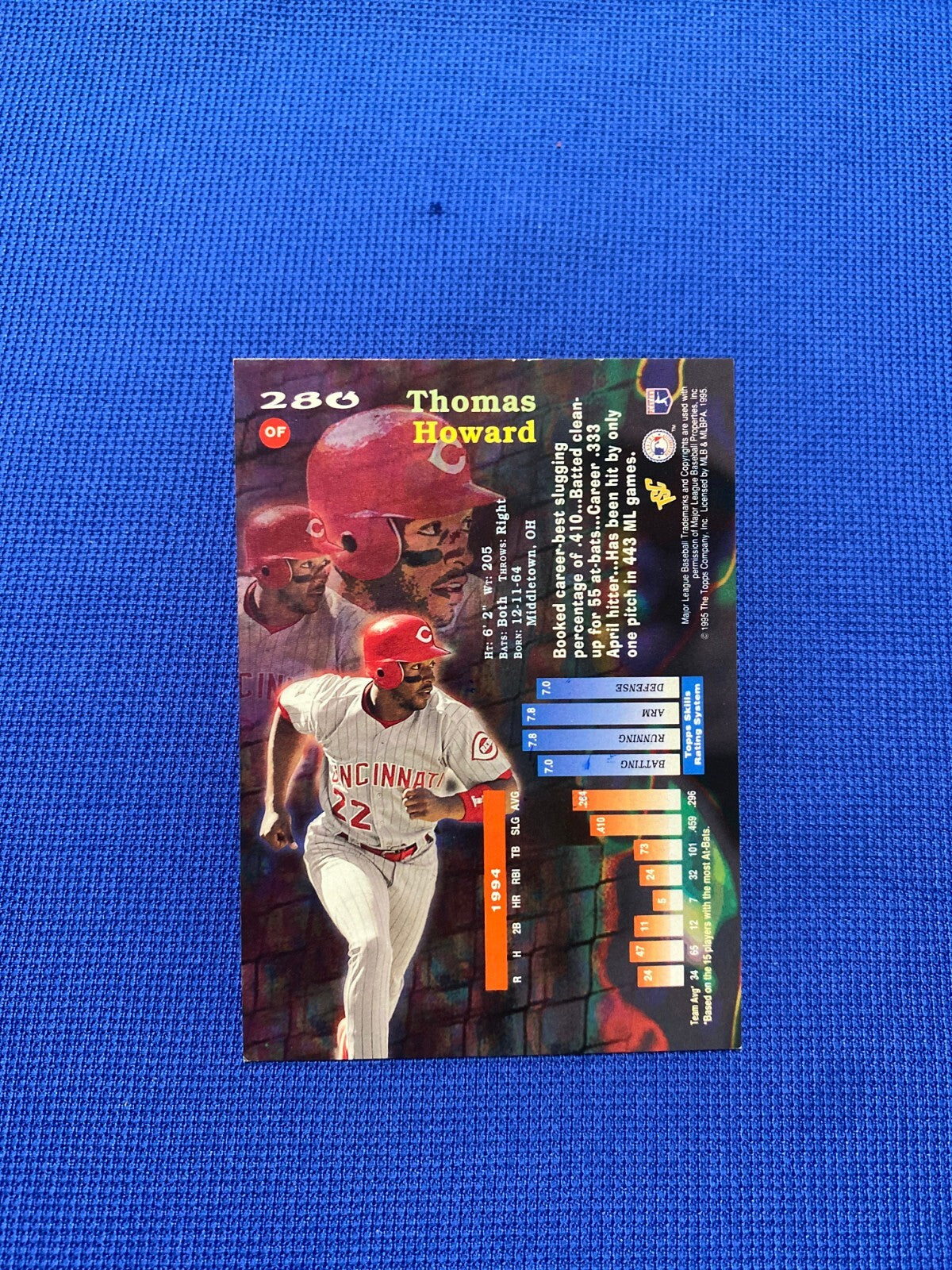 1995 STADIUM CLUB THOMAS HOWARD CINCINNATI REDS SIGNED AUTO #280 CARD W/COA