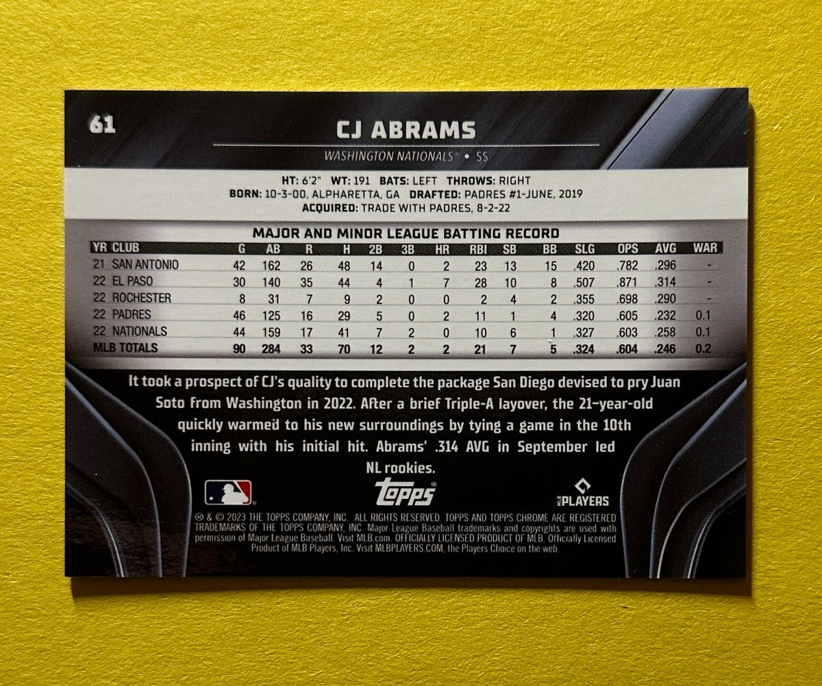 2023 TOPPS CHROME BLACK CJ ABRAMS GREEN WAVE /99 #61 NATIONALS
