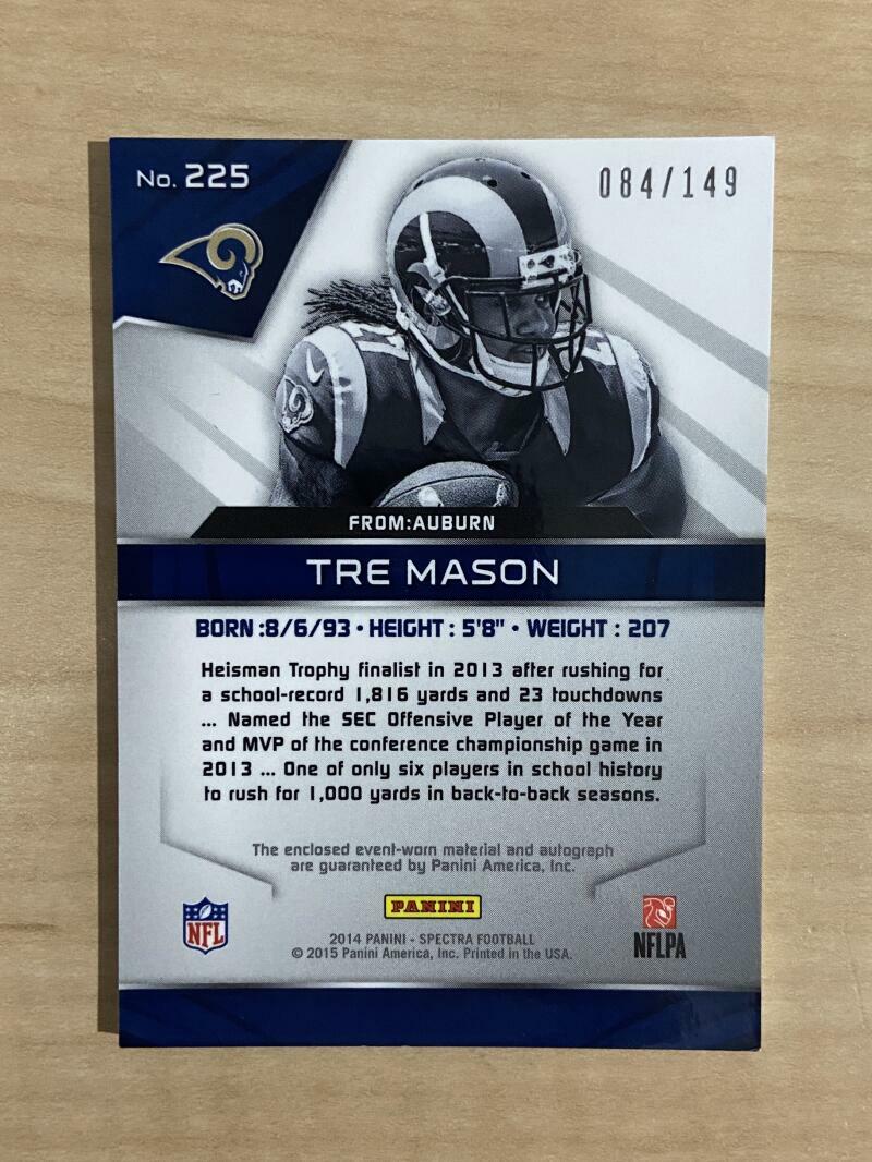 2014 PANINI SPECTRA TRE MASON RAMS ROOKIE AUTO PATCH /149