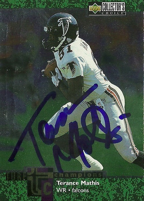 TERANCE MATHIS ATLANTA FALCONS SIGNED AUTOGRAPHED 1997 UPPER DECK CARD #TC24 COA