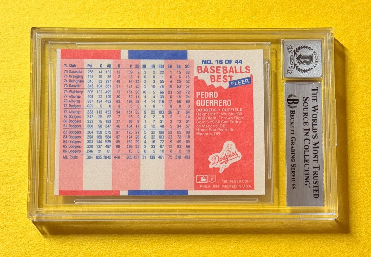 1987 FLEER PEDRO GUERRERO #16 SIGNED AUTO CARD BECKETT 10 AUTHENTIC DODGERS