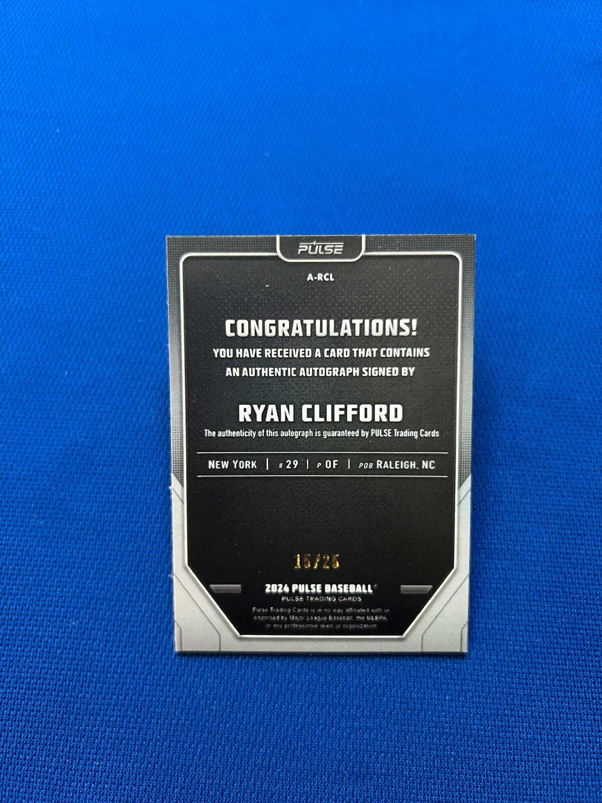 2024 PULSE RYAN CLIFFORD NEW YORK METS AUTO AUTOGRAPHED CARD #A-RCL /25