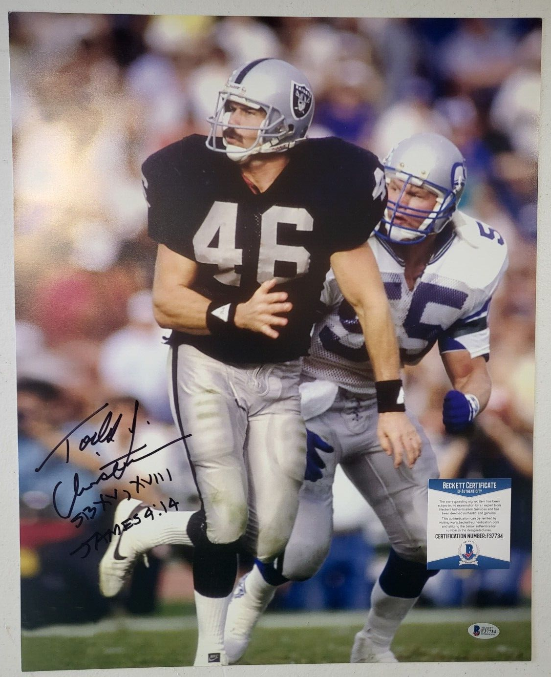 TODD CHRISTENSEN RAIDERS SIGNED AUTOGRAPHED 16X20 PHOTO BECKETT AUTHENTIC *