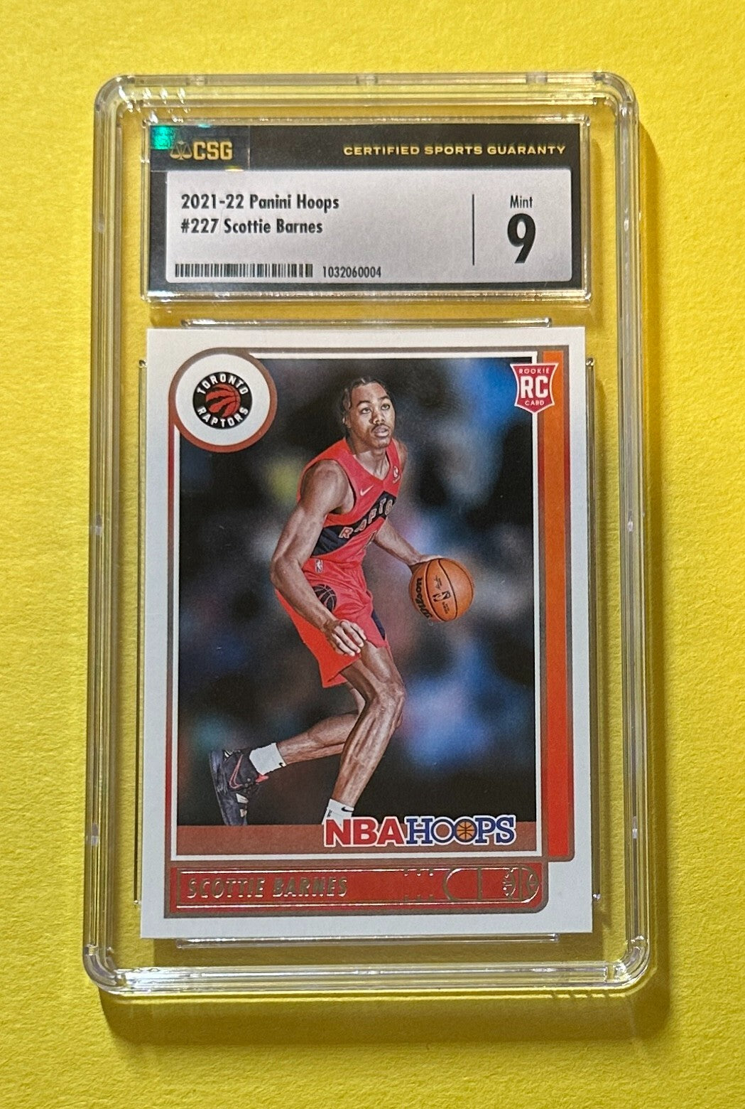 2021-22 PANINI NBA HOOPS SCOTTIE BARNES ROOKIE CARD #227 CSG MINT 9 RAPTORS