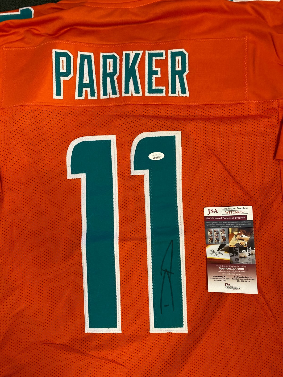 DEVANTE PARKER MIAMI DOLPHINS SIGNED AUTOGRAPH CUSTOM ORANGE JERSEY SZ XL JSA !