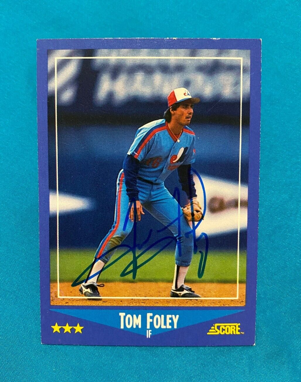 1988 SCORE TOM FOLEY MONTREAL EXPOS AUTOGRAPHED AUTO SIGNED CARD #159 W/COA