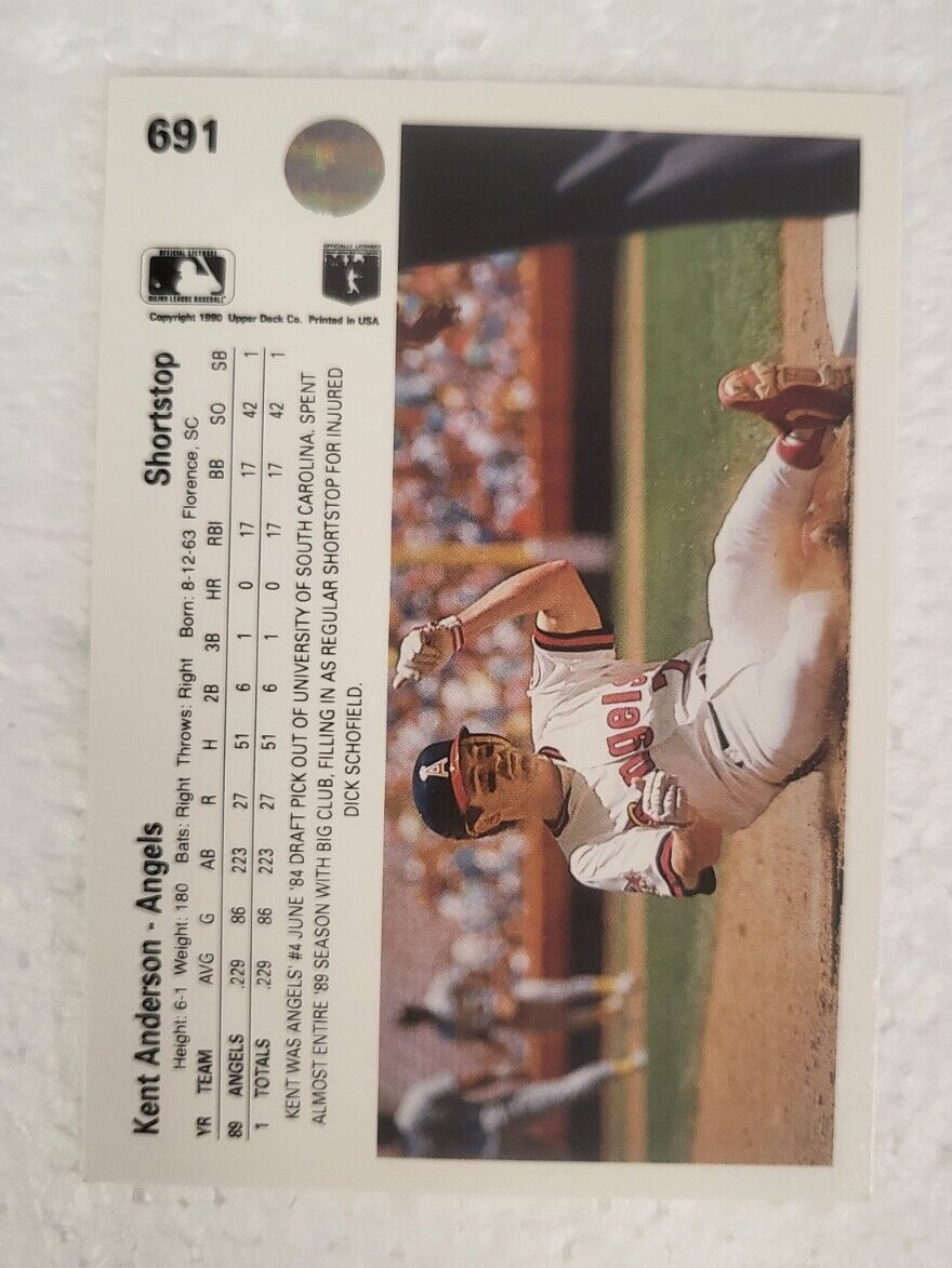 1990 UPPER DECK KENT ANDERSON ANGELS SIGNED AUTO AUTOGRAPHED CARD #691 W/COA