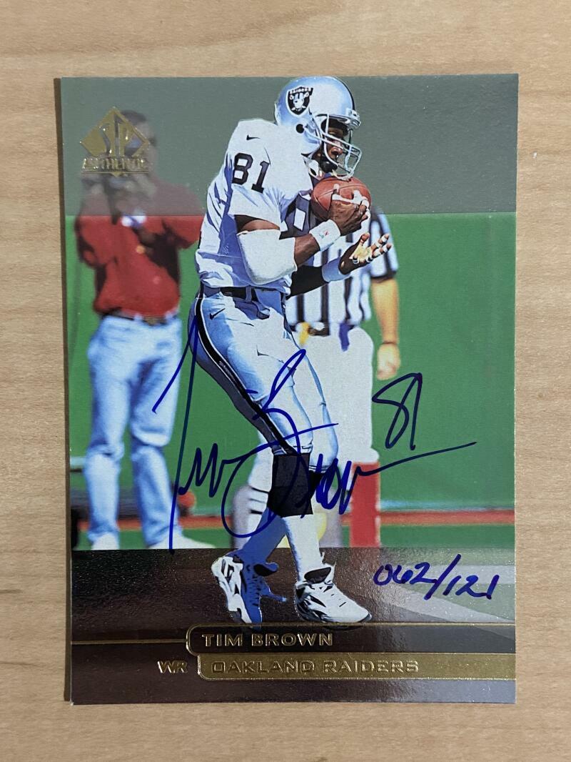 1998 UPPER DECK SP RARE TIM BROWN RAIDERS AUTO 62/121 