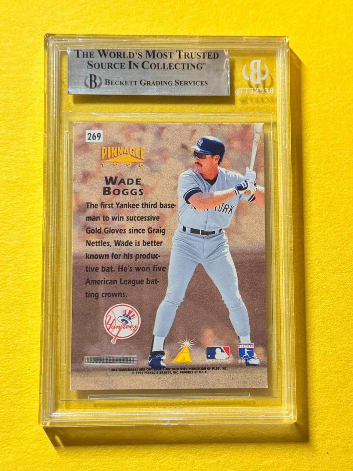 1996 PINNACLE FOIL WADE BOGGS HH #269 SIGNED AUTO CARD BECKETT 10 AUTHENTIC