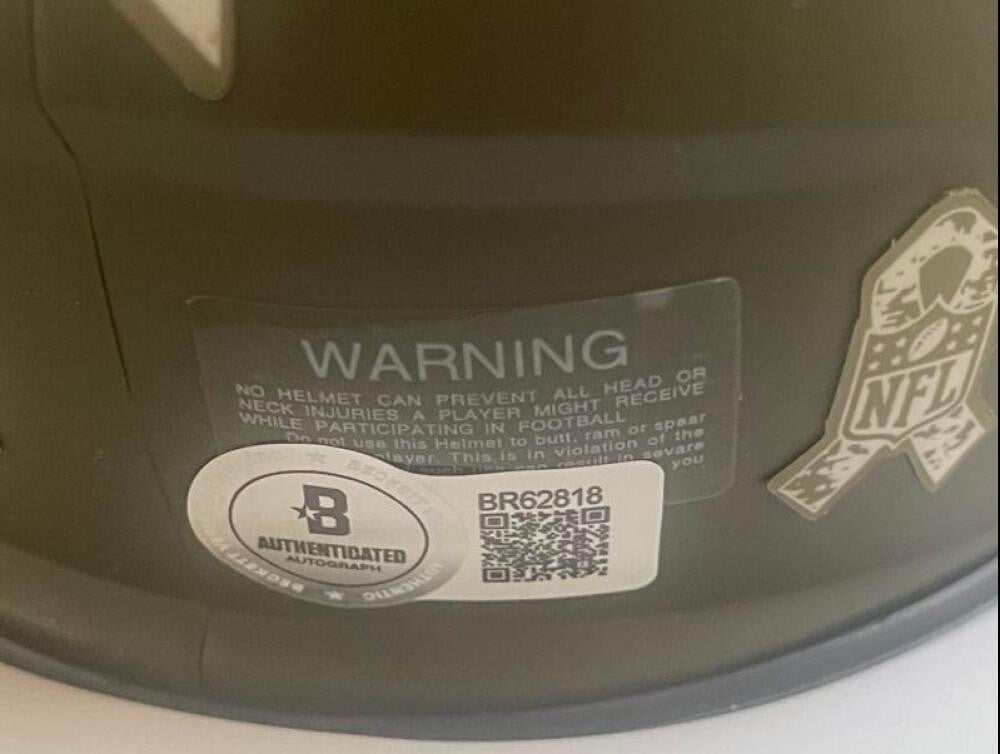 VINNY TESTAVERDE BUCS SALUTE TO SERVICE SIGNED AUTOGRAPHED MINI HELMET