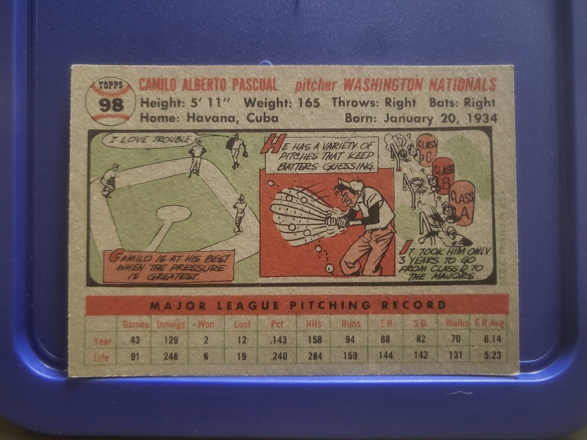 1956 TOPPS CAMILO PASCUAL #98 WASHINGTON SENATORS CARD VINTAGE