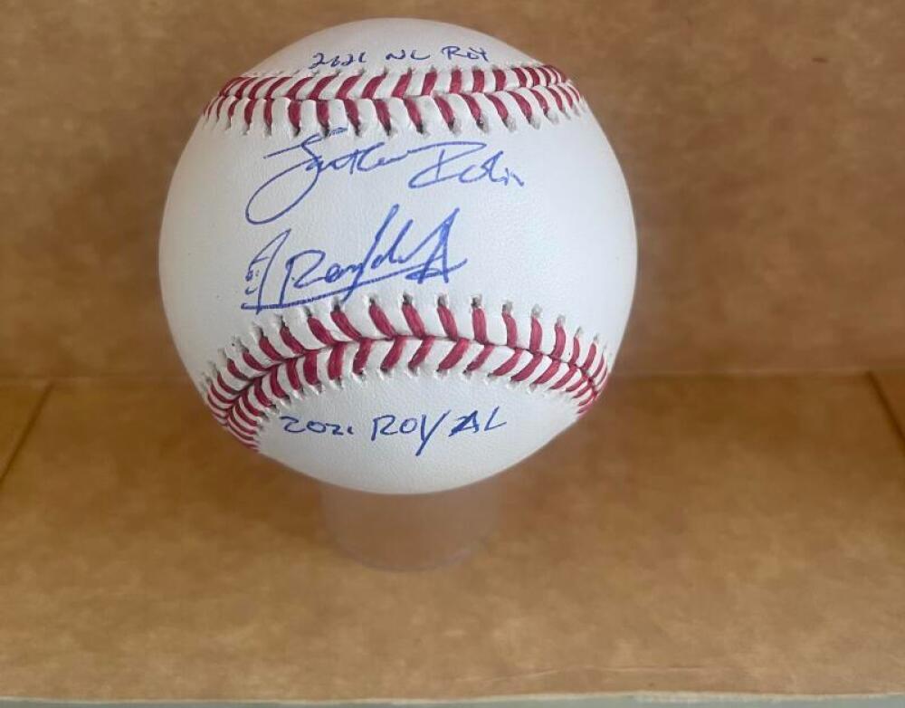 JONATHAN INDIA RANDY AROZARENA DUAL SIGNED ROY BASEBALL INSCRIBED 