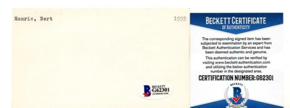 BERT HAMRIC BROOKLYN DODGERS SIGNED 3X5 INDEX CARD BECKETT #G62301