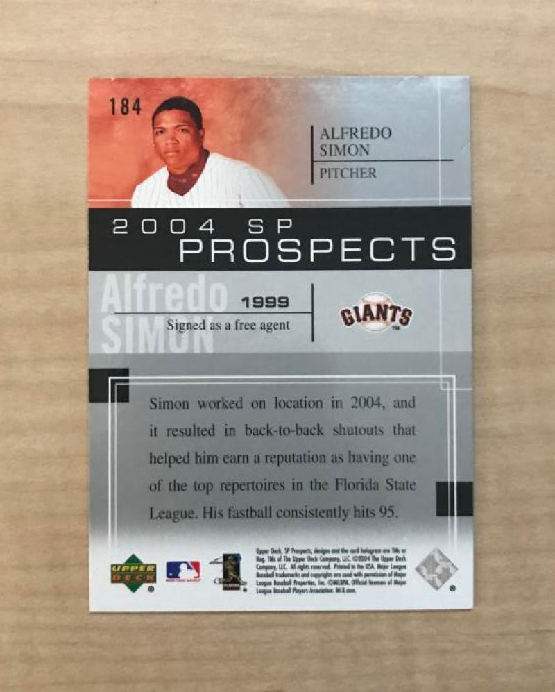 ALFREDO SIMON SAN FRANCISCO GIANTS SIGNED 2004 UPPER DECK SP CARD #184 W/COA