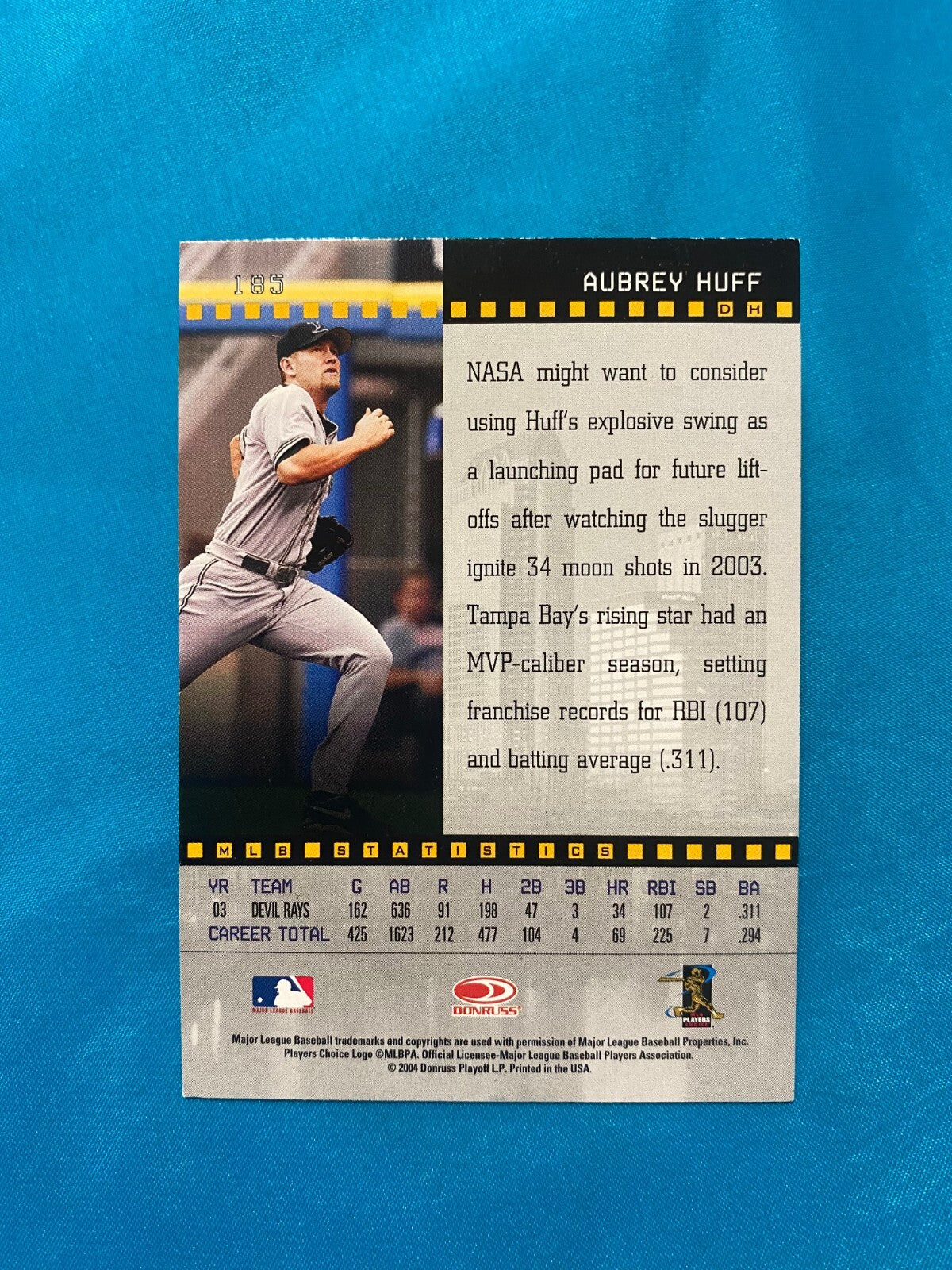2004 DONRUSS STUDIO AUBREY HUFF TB RAYS SIGNED AUTOGRAPHED CARD #185 W/COA