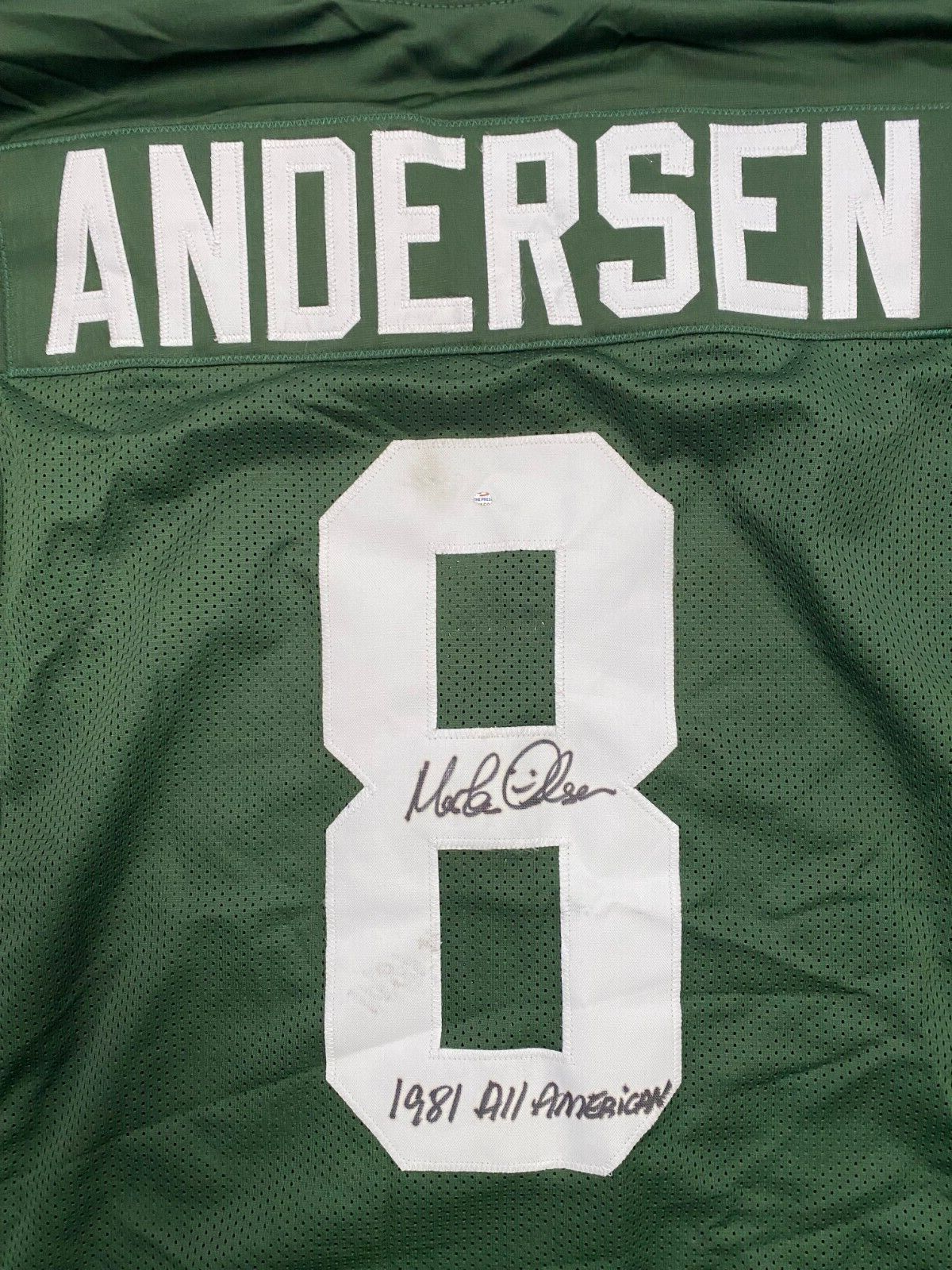 MORTEN ANDERSEN #8 1981 ALL AMERICAN MICHIGAN STATE SIGNED CUSTOM JERSEY XL PSA