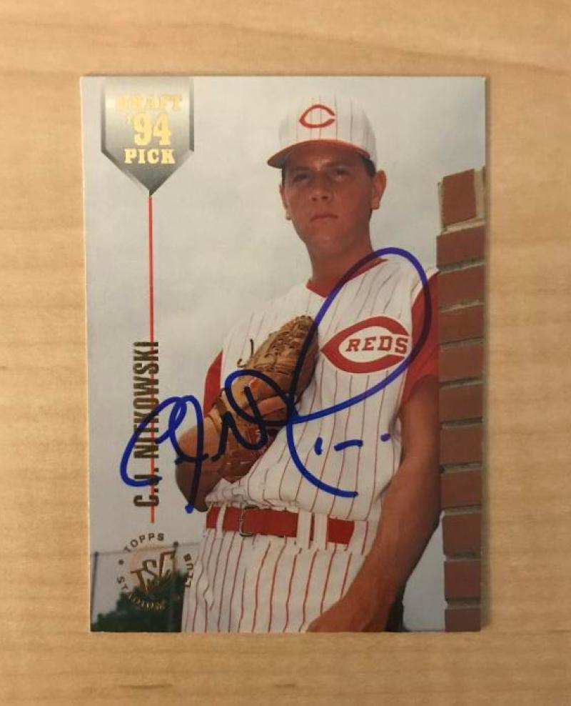 C.J. NITKOWSKI CINCINNATI REDS SIGNED 1994 TOPPS STADIUM CLUB CARD #2 W/COA