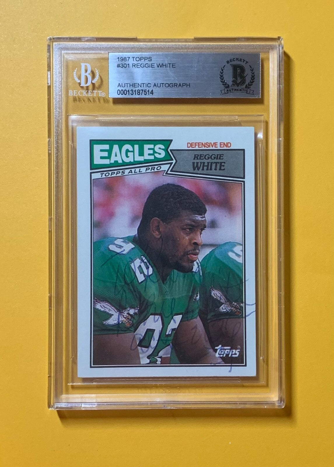 1987 TOPPS REGGIE WHITE #301 AUTHENTIC AUTOGRAPH BECKETT CERTIFIED EAGLES HOF 