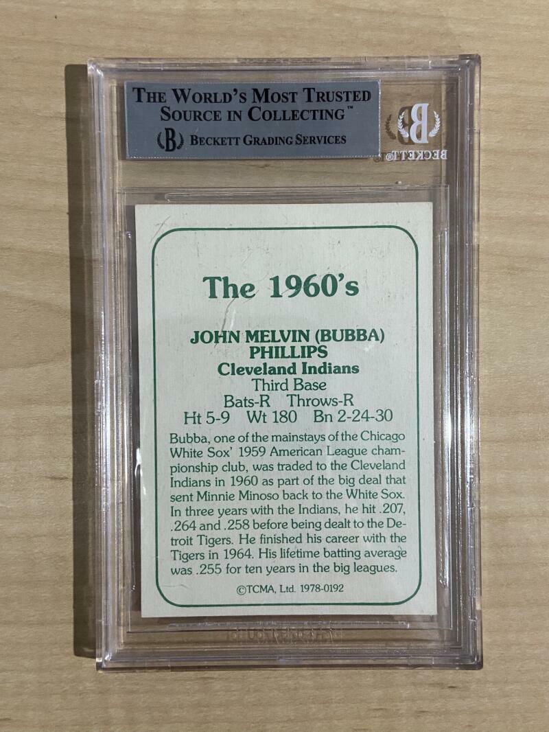 1978 TCMA 60'S BUBBA PHILLIPS DECEASED SIGNED AUTHENTIC AUTO CARD BECKETT