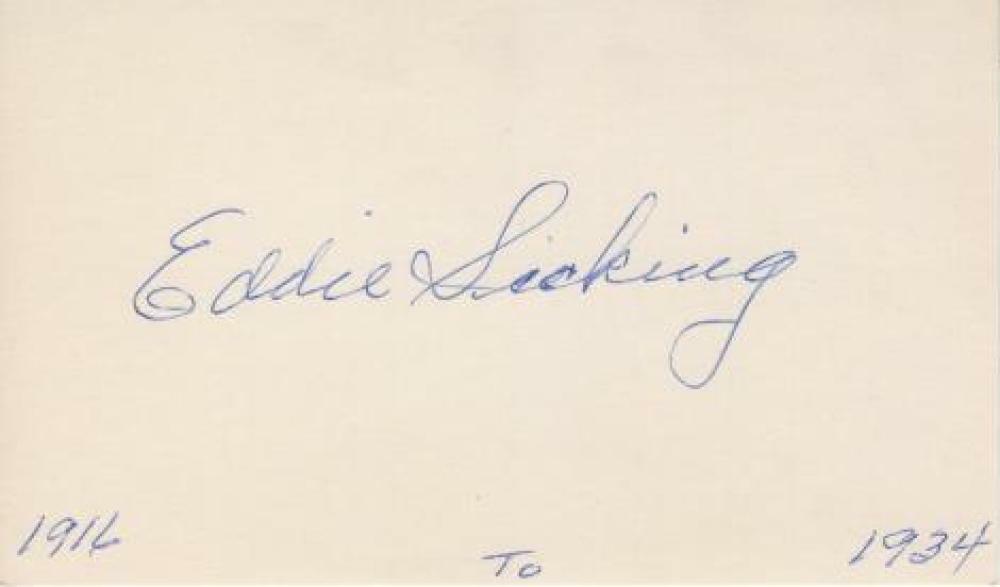 EDDIE SICKING NEW YORK GIANTS DEBUT 1916 SIGNED 3X5 INDEX CARD W/ COA