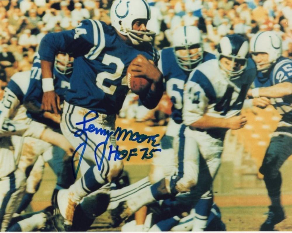 LENNY MOORE BALTIMORE COLTS ACTION HOF 75 SIGNED 8X10 PHOTO W/COA