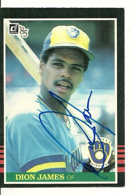 DION JAMES MILWAUKEE BREWERS SIGNED AUTOGRAPHED 1985 DONRUSS CARD #211 W/COA
