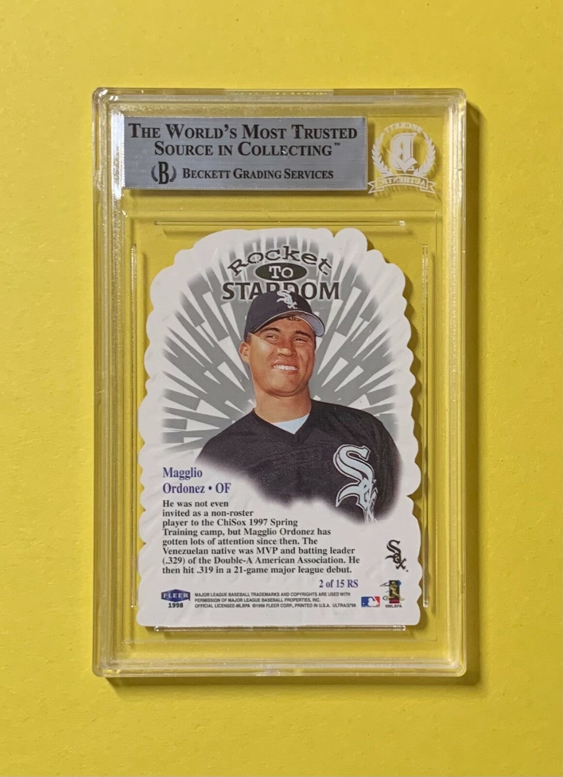 1998 ULTRA MAGGLIO ORDONEZ #2 AUTHENTIC AUTO BECKETT CERTIFIED WHITE SOX